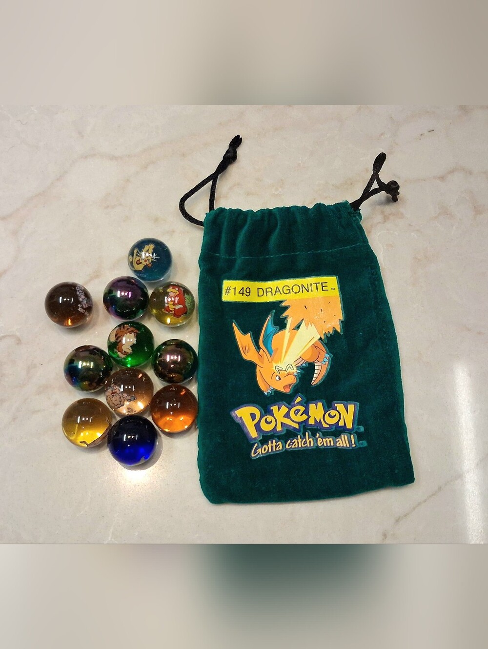 Pokémon Dragonite Velvet Drawstring Pouch - Green